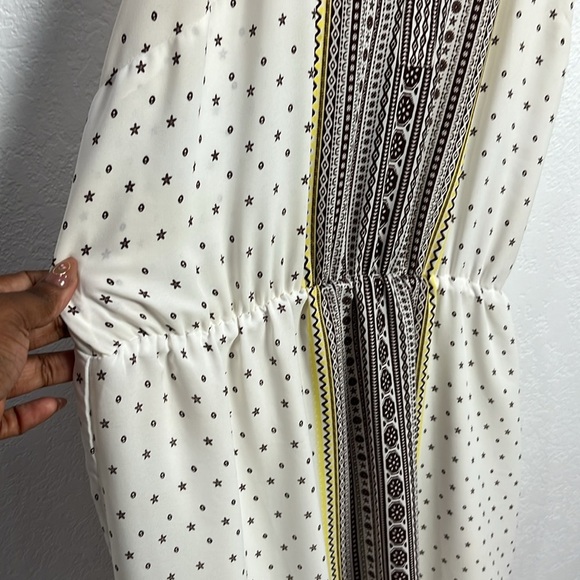 C Women’s Cream Brown Yellow Halter Maxi Sundress Resort Wear Sz L Sleeveless - Picture 9 of 9